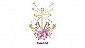 Cross Embroidery Designs - Religious Embroidery Design Machine Embroidery Pattern - Catholic Embroidery File - Cross With Flowers Eucharist - Etsy