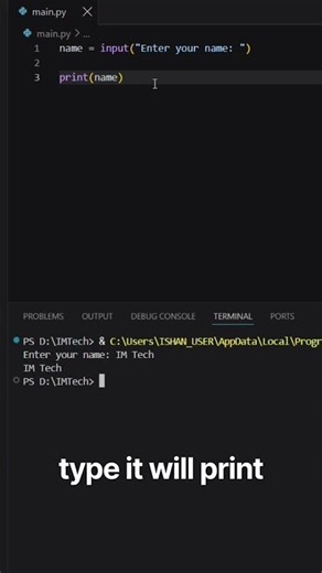 How to Take User Input in Python 🐍 | Beginner Tutorial #shorts