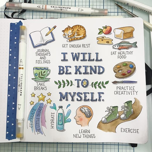 10  Self Care Doodle Tutorials For A Self Care Bullet Journal Spread