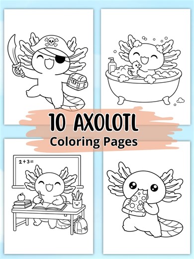 Axolotl Coloring Pages for Kids | Cute Kawaii Animal Printable | Easy Coloring Book PDF | Preschool Activities | Instant Download - Etsy