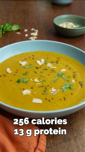 🔥 Indian Lentil Soup (100% Delicious Takeaway Flavours). Comment RECIPE and I’ll DM you a FREE ebook with 10 high-protein soup recipes — including this one 💌👇 Comfort food but make it macro-friendly. This Indian-inspired red lentil soup is like a hug in a bowl, with 13g of protein per serving and absolutely no faff. It's wholesome, warming, and secretly packed with veggies... your gut and your tastebuds are gonna be besties after this. #HighProteinSoup #RedLentilSoup #HealthyEating #MealPrepI