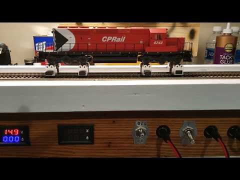 Test stand overview for HO and N scale locomotives.