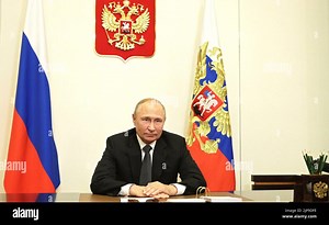 Moscow, Russia. 16th Aug, 2022. Russian President Vladimir Putin delivers an address via video link to the 10th Moscow Conference on International Security, August 16, 2022 in Moscow, Russia. Credit: Mikhail Klimentyev/Kremlin Pool/Alamy Live News Stock Photo - Alamy