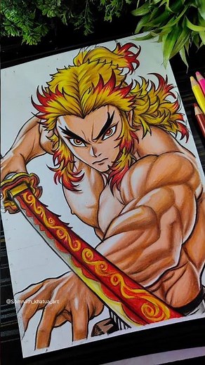 Rengoku Kyojuro🔥Drawing Colour | Demon Slayer Anime Drawing #shorts #demonslayer #drawing #rengoku
