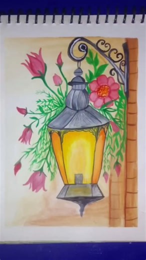 Easy vintage-style lantern drawing with flowers #viral #lamp #art #shorts #shortsfeed #foryou