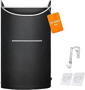XL Hanging Laundry Hamper, Over the Door Laundry Hamper and Baskets, Wide Opening Hanging Laundry Bag,Hanging Hamper for Bathroom,Dorm,Laundry Room,Chirstmas Gifts(Black 36x22Inch).