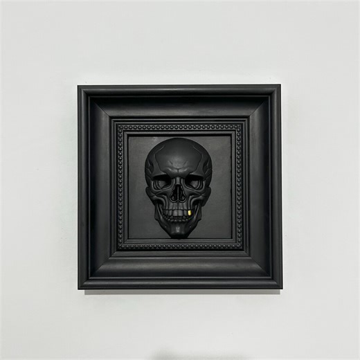 Gothic Skull Wall Decor With Gold Tooth | Black Framed 3D Skull Sculpture | Dark Home and Office Decor | Handmade Gothic Wall Art - Etsy