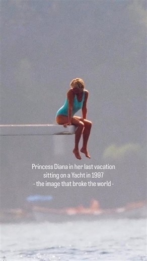 Just Wealth on Instagram: "Taken on August 24, 1997, the photograph shows Princess Diana sitting alone on the edge of a diving board, wearing a turquoise one-piece swimsuit aboard the luxury yacht Jonikal. At first glance, the image appears calm and almost carefree: a woman enjoying a moment of solitude under the summer sun, surrounded by open water and quiet elegance. Yet beneath its serene surface lies a much deeper emotional weight. What makes this photograph so powerful is not merely its aes