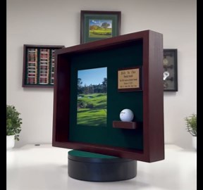 Hole in One Shadowbox and Golf Ball Display Case | Personalized Engraved Plate | Holds Golf Ball and Scorecard or Photo |4 Color Finishes | Wall Mounted (Vertical, Black/Gray)