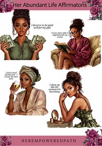 Her Abundant Life Affirmations – Digital Sticker Pack for Goodnotes | 24 Uplifting Pngs for Black Women | Black Girl Stickers - Stickers - Etsy