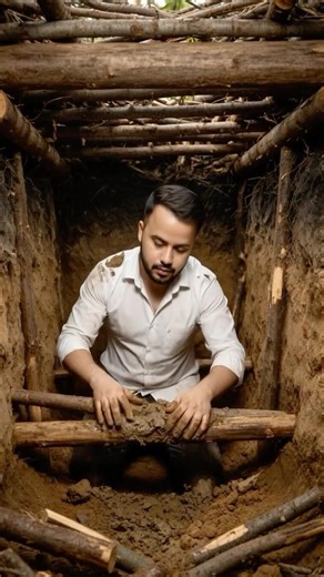 Building a Secret Shelter Inside a Massive Tree Log #survival #bushcraft #shelterbuild #forestlife