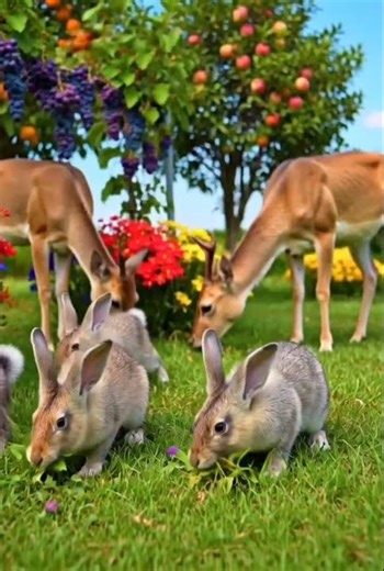 Beautiful Birds Eating Grapes in a Flower Garden