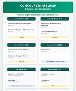 INFAS 2025 : NOUVELLE DATE DE COMPOSITIONS 👇🏾 Téléchargez vos convocations ici : https://infas.ciconcours.com/convocations-infas-2025 Payez vos cours numériques : ablanian.com/boutique Téléchargez gratuitement des anciens sujets ici : ablanian.com | ACTUALITÉS SUR LES CONCOURS EN CÔTE D'IVOIRE.