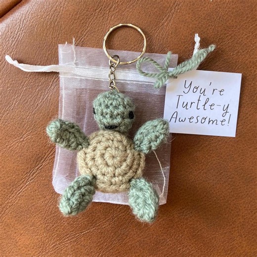Handmade Crochet Mini Turtle Keyring Keychain, Handbag School Bag Charm, in Gift Bag With You’re Turtle-y Awesome Tag, Turtle Gifts - Etsy UK