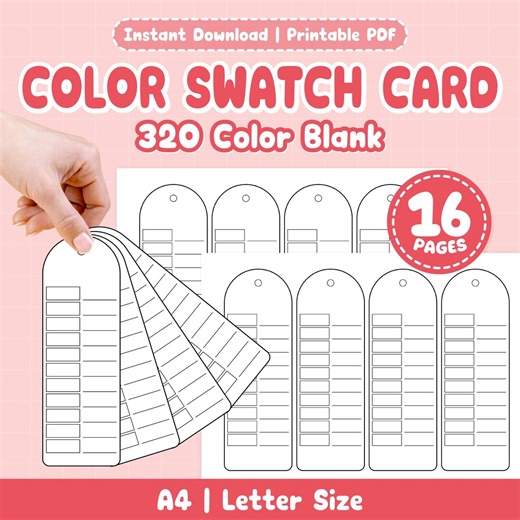 Blank Color Swatch Chart for Markers and Colored Pencils | 320 Color Palette Organizer | Printable PDF Digital Download