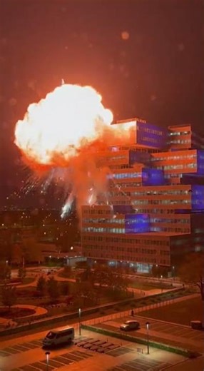 Explosion over modern office building at night! 💥🤯 #epicfail #nightsky #fireworks