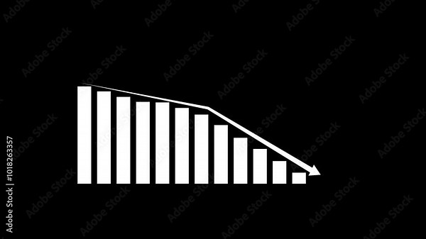 Bar chart falling or decreasing over time. Business loss falling down. Economic depression crisis..