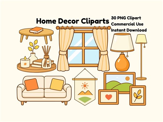 Home Decor Clipart Bundle, Modern Home Illustrations, Minimal Furniture Clipart, Interior Decor PNG, Flat Vector Icons, Commercial Use - Etsy