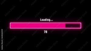 Vibrant Neon Loading bar downloading bar loading screen pixelated progress animation Loading Transfer Download 0-100%. Neon loading bar cyberpunk style