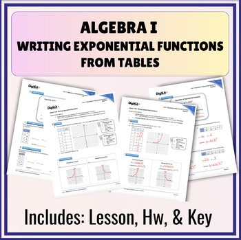 Exponential Functions & Tables Guided Notes, Worksheets 8th-10th Grade Algebra