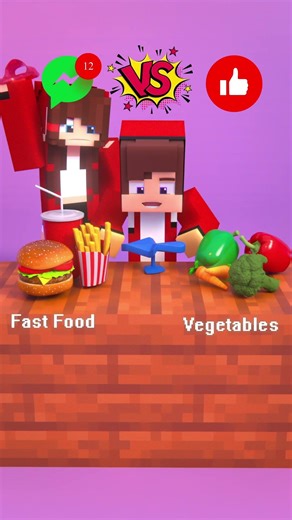 JJ Maizen Choose Fast Food or Vegetables #minecraft #shorts