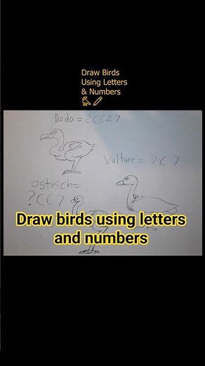Easy Bird Drawings 🦤🦅🪶 | Dodo, Vulture & Ostrich Using Letters & Numbers