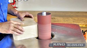 NEW King Industrial Oscillating Spindle Sanders (models KC-OVS-FX3 and KC-OVS-TL) ✓ The spindle sanders ensure exceptional finishing results and are designed for intricate contour sanding operations. ✓ Table can be tilted downwards up to a maximum of 45 degree to allow the sanding of beveled parts (model KC-OVS-TL). ✓ 2 Step activation safety switch line voltage interruption in case of power value (model KC-OVS-FX3). ✓ Precision ground heavy-duty cast-iron table. For more information, please vis