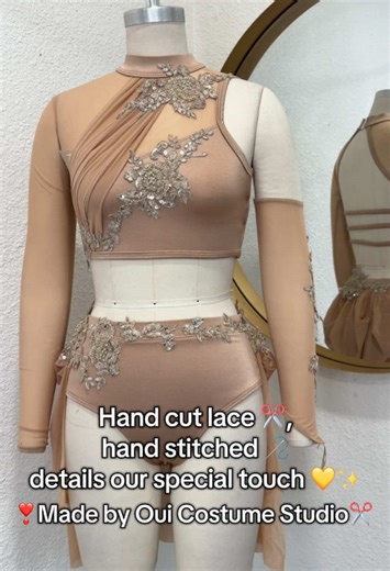 All about the details hand cut lace & hand stitching 💛 🪡✨Made by Oui Costume Studio✂️ #sewingtiktok #dancecostume #dancecompetition #dance #contemporarydance