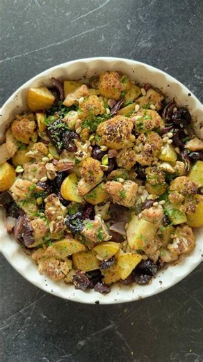Roasted Chicken with Potatoes, Cauliflower & Cherries