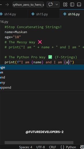 Clean Your Python Code! ✨ F-Strings Trick #futuredevelopers #bcastudent #codewithme