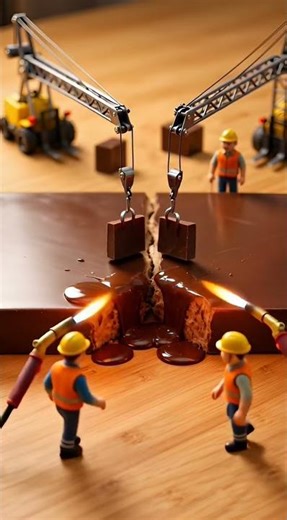 Tiny Workers Repair a Broken Chocolate Road 🍫 #miniatureworld#tinyworkers#chocolate#shorts