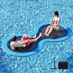 Danrelax 8FT Double-Ring Sunchill Round Inflatable Float Ring for Adults, Heavy Duty Hammock Pool Lounger with Pump, for Lake, Ocean & Pool