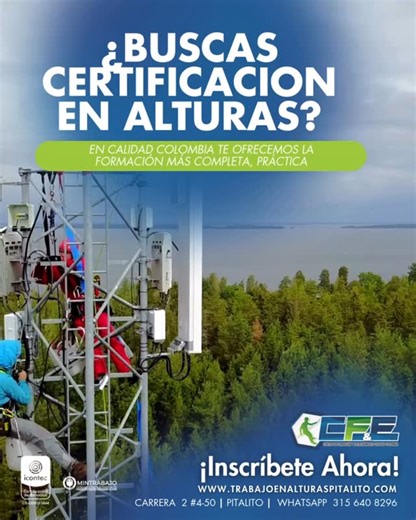 Calidad Colombia on Instagram: "Agenda tu Curso de Alturas y certifícate con profesionales. Aprende a trabajar de forma segura, prevenir riesgos y cumplir con la normativa vigente. En Calidad Colombia te ofrecemos: ✅ Formación práctica ✅ Instructores certificados ✅ Procesos rápidos y confiables 📲 Agenda tu curso hoy y trabaja con confianza. #CursoDeAlturas #TrabajoSeguroEnAlturas #CertificaciónEnAlturas #SeguridadLaboral #CalidadColombia #PrevenciónDeRiesgos #FormaciónLaboral #TrabajoSeg