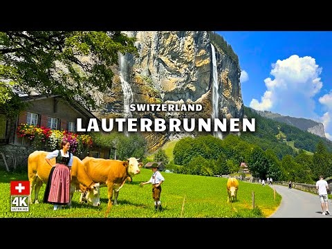 Lauterbrunnen, Switzerland 4K walk 🇨🇭 Valley of 72 Waterfalls | Natural Sounds