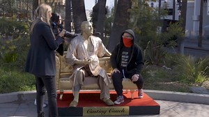 A gold statue of Harvey Weinstein appeared in Hollywood, California, on Thursday, March 1, just days before the 90th Academy Awards. The installation, titled “Casting Couch,” shows Weinstein wearing a robe, holding an Oscar statue near his groin. The installation was created by street artists Plastic Jesus and Joshua “Ginger” Monroe. According to The Hollywood Reporter, Plastic Jesus is best known for his work showcasing the underbelly of the entertainment industry, while Monroe is known for his