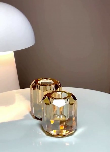 Crystal Candle Holders, Vintage Scandinavian Champagne Faceted Glass Pair | Mid Century Nordic Décor - Etsy