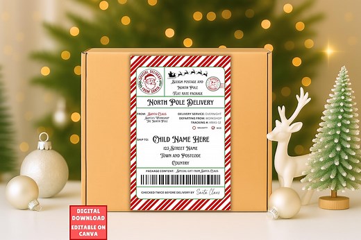 EDITABLE Santa Shipping Label Template, North Pole Delivery Tags, Santa Mail, Official Santa Delivery, North Pole Sticker, Christmas Eve Box - Etsy