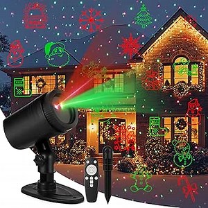 Christmas Laser Lights, Projector Lights Outdoor with Timmer, Remote Control, Red and Green Star Show with Decorative 16 Patterns for Indoor Outdoor Garden,Holiday Patio Wall