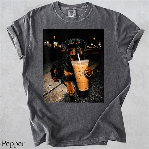 Comfort Colors® Rottweiler Drinking Iced Coffee Tshirt, Funny Dog Art, Dog Mom Shirt, Dog Lover Gifts - Etsy