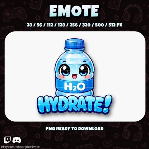 Hydrate Emote PNG | Kawaii Water Bottle, Chibi H2O Sticker (digital Download) - Etsy