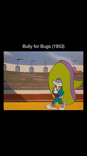 Memory Cartoons on Instagram: "This scene comes from Bully for Bugs, a classic Looney Tunes cartoon where Bugs Bunny finds himself in a bullfighting ring in Mexico. With his usual calm confidence and clever trickery, Bugs completely humiliates the raging bull, turning danger into effortless comedy 🐰🐂 Fun fact: Bully for Bugs won the Academy Award for Best Animated Short Film in 1954. It’s often praised for its perfect pacing, strong poses, and Bugs Bunny at his most unstoppable and self-assure