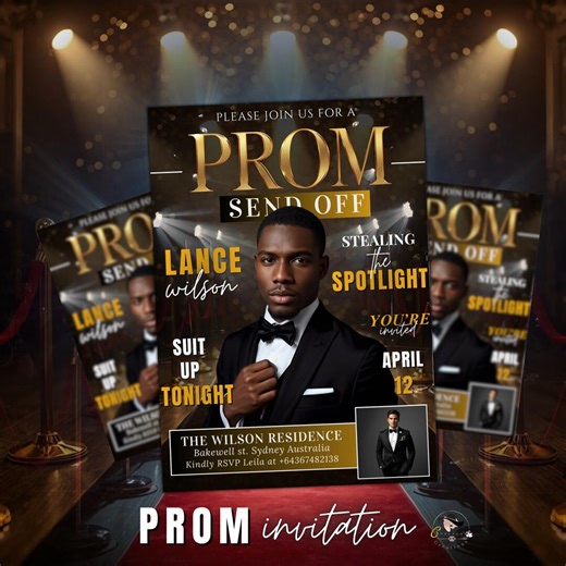 Black Gold Prom Send off Party Invitation, Prom King With Photo Invite, Boys Prom Night Flyer, Magazine Cover Digital Printable Template - Etsy