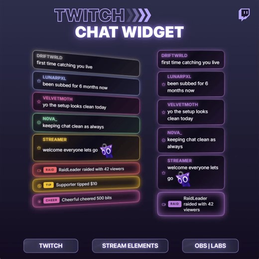 Gradient Glow Chat Box Overlay Streamelements | Animated Twitch Chat Widget OBS Dark Cards - Etsy
