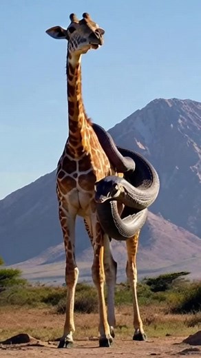 Giraffe and Snake Encounter in Nature