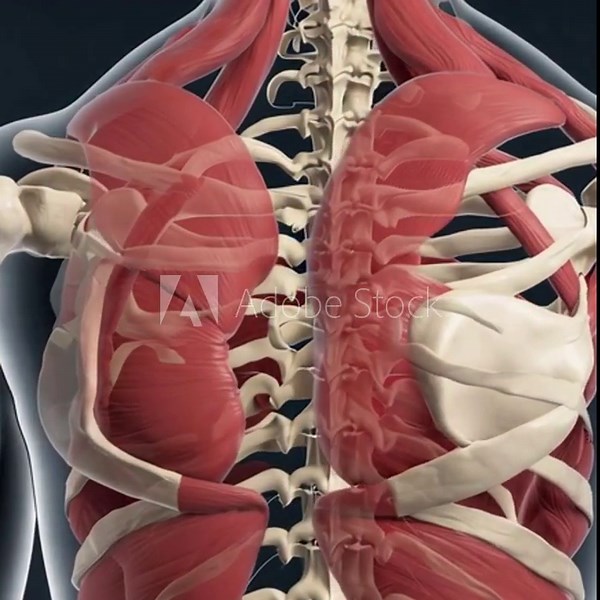 Detailed Anatomy of the Torso: A highly detailed, medical illustration showcases the intricate layers of the torso, highlighting the skeletal structure, musculature.