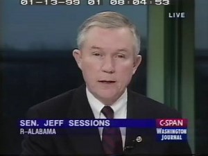 From January 13, 1999 Washington Journal appearance, Sen. Jeff Sessions on perjury: "No one is above the law." Full video here: http://cs.pn/2m0icdp | C-SPAN