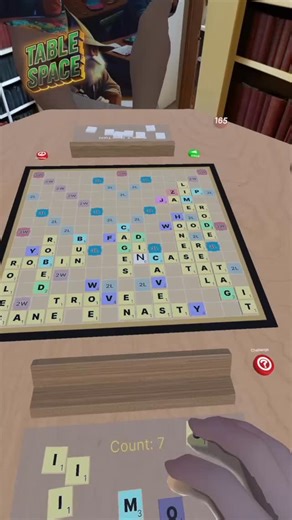 Table Space by Boxtree on Instagram: "Lost your mojo mid #wordgame in Scramble Words #vr on #metaquest #scrabble gameplay footage in #xr from Table Space. Want to make your own tabletop game videos or play wordgames with friends and feel like you’re in the same room together? Get it on the Meta Horizon Store https://www.meta.com/experiences/scramble-words/2010123002883198/ Or on the App Store for Vision Pro https://apps.apple.com/us/app/table-space-by-boxtree/id6593709771"