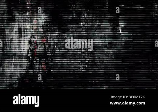 Abstract monochrome glitch texture with dense horizontal scanlines, distressed black screen noise, bright central interference and cyber display distortion Stock Video Footage - Alamy