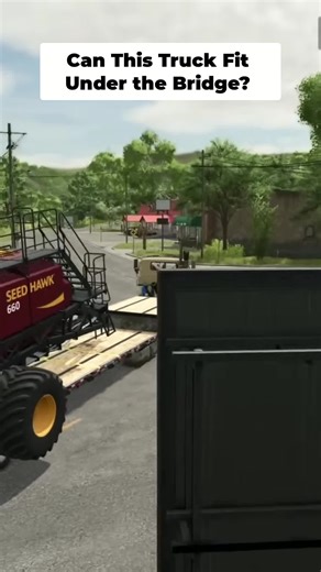 Watch this massive truck navigate town streets and a tight bridge like a pro! Unexpectedly smooth. #farmingsimulator #fs25 #gaming #SimGaming