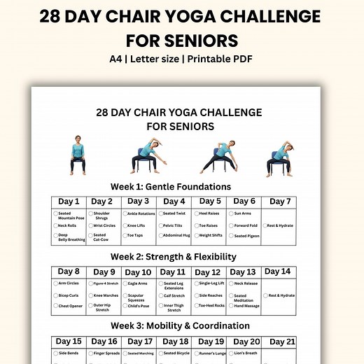 Chair Yoga Challenge: 28-day Printable Guide for Seniors - Etsy